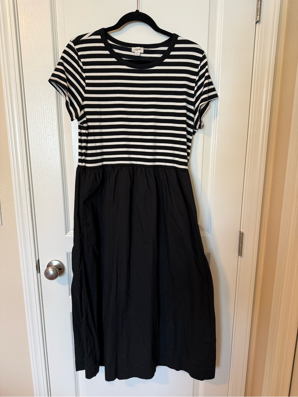 J. Crew Black & White Striped Midi Dress